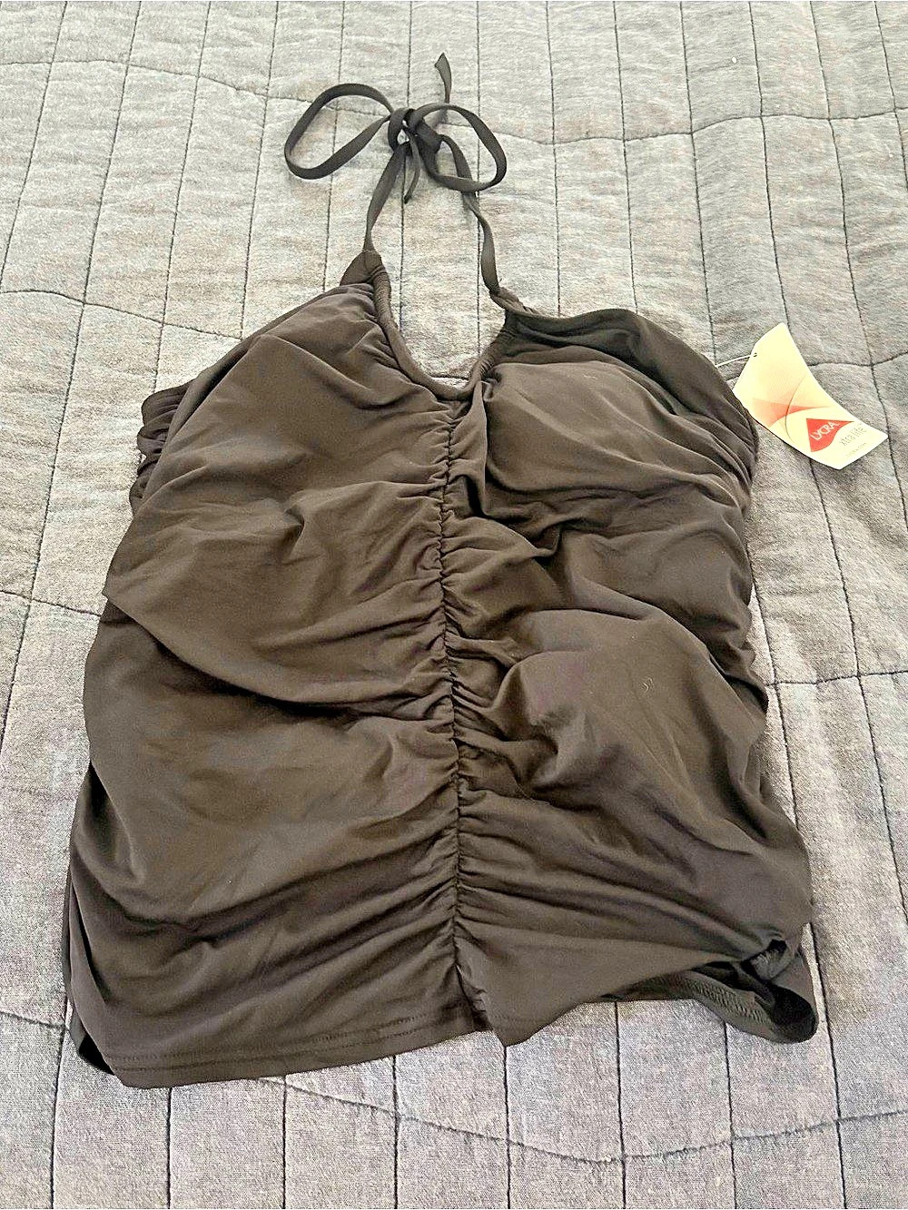 Lands' End Ruched Black Long Halter Swimsuit Top Size 10 NWT